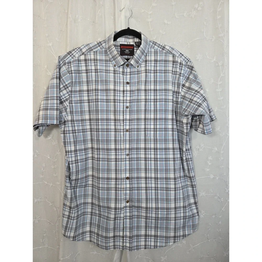 Architect Blue Gray Plaid Short Sleeve Button Shirt XLT - Picture 1 of 7